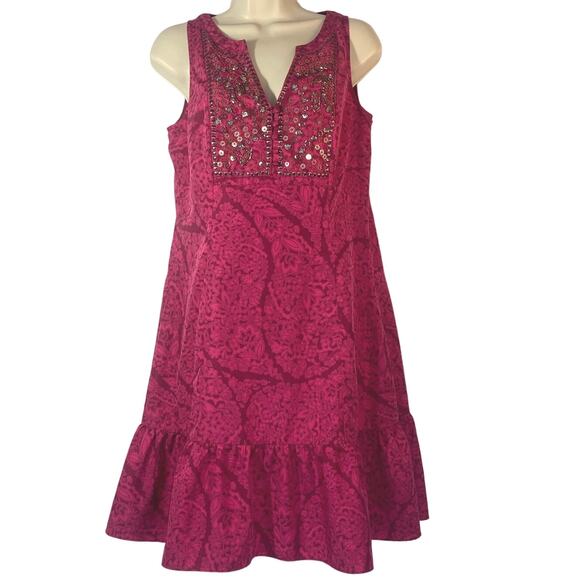 White House Black Market Outlet Dresses & Skirts - White House Black Market Sleeveless Fuchsia Sequined Ruffled Dress women sz S